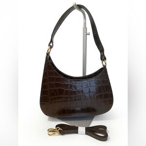 Made in Italy Dark Brown Croc-Embossed Shoulder Bag